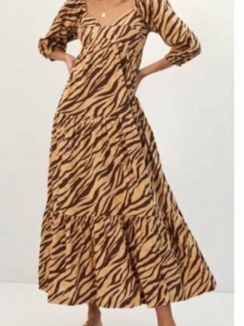 Anthropologie Women’s Zebra-Print Tiered Maxi Dress - Brown/Tan